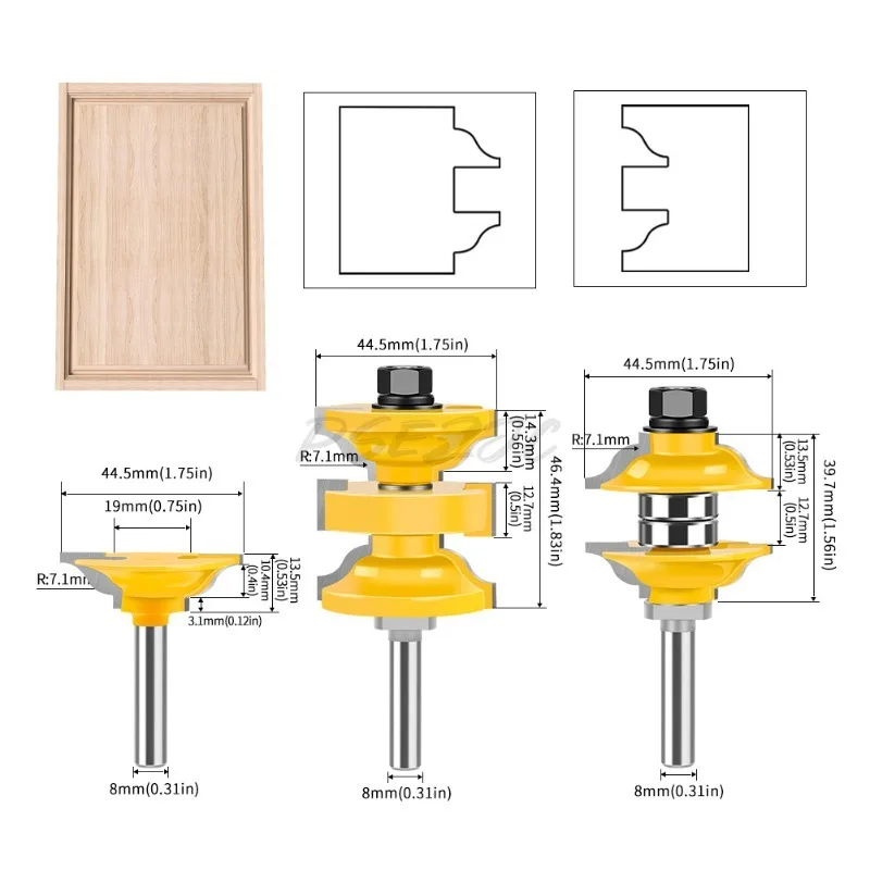 3pcs/set Door Frame Tenon Joint Knife One-time Molding Solid Wood Door Knife Cabinet Tenon Joint Knife Splicing