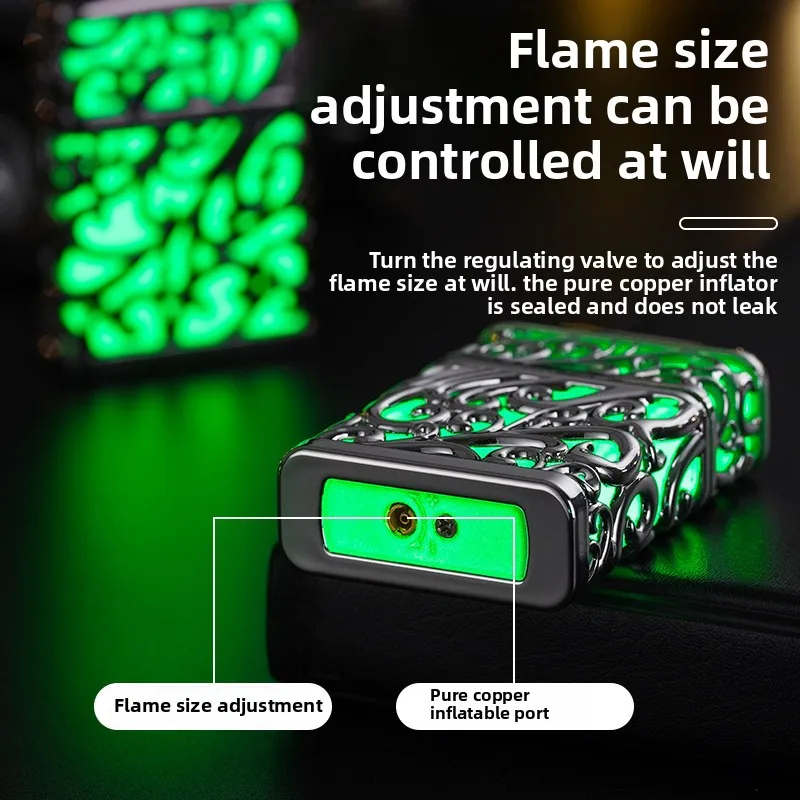 2025 Metal Blue Flame Turbine Torch Inflatable Butane Gas Lighter Outdoor Windproof Lighter 3D Floral Pattern Set - Detail 1
