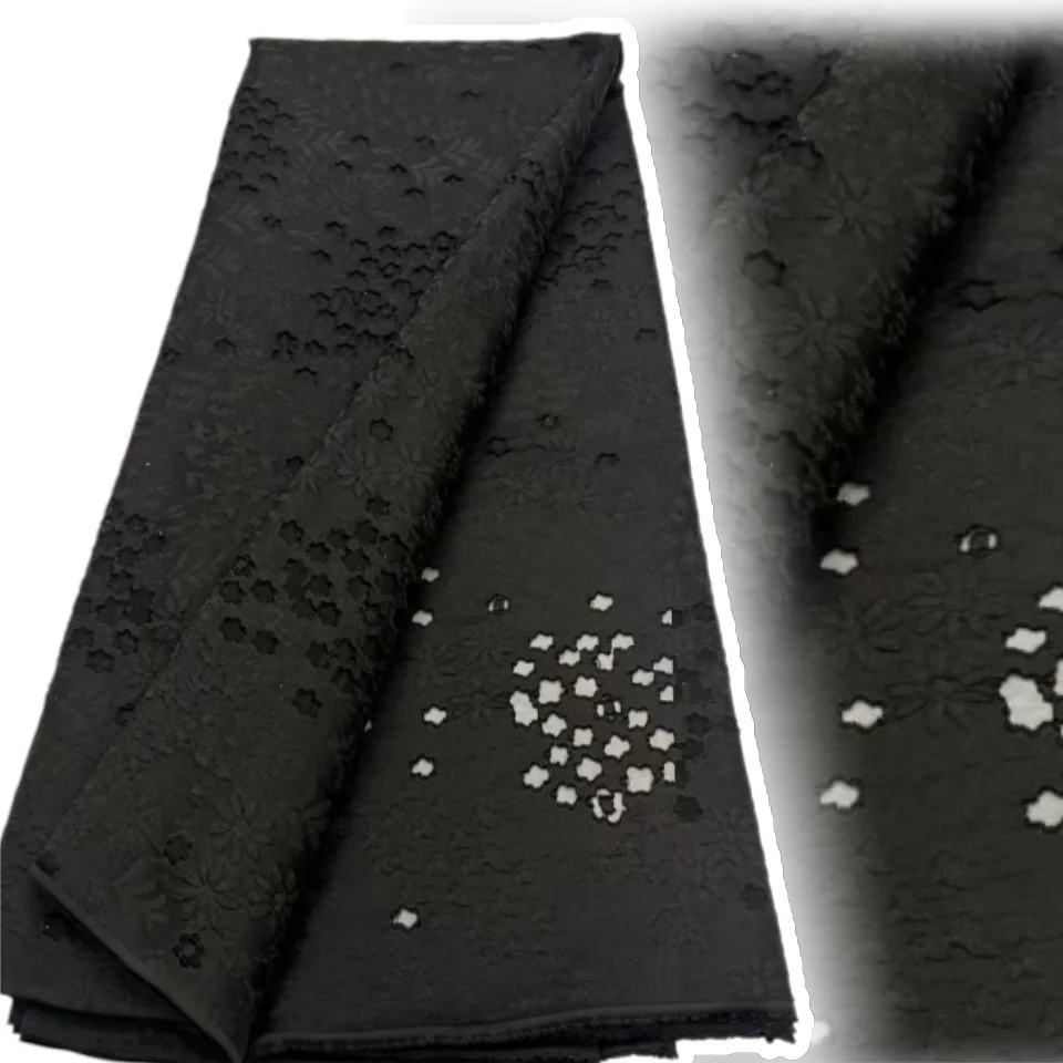 

5 ярдов синей африканской жаккардовой ткани брокат с кружевом, высококачественная нигерийская цветочная дамастовая ткань для свадеб 2026 (2356)