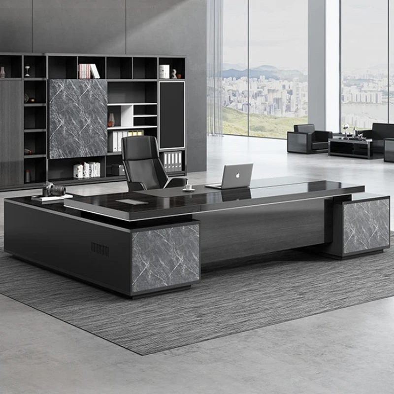 

Unique Boss Desk Simple Modern Black Double Cabinet Manager Desk Chair Executive Reception Storage Escritorio Office Furniture