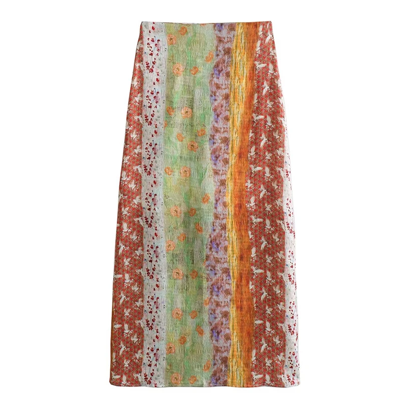 

Elegant Women's Slit Skirt Spring High Waist Female Long Skirts Cloth Chic Fashion Lady A-Line Colorful Beach Lady Skirt