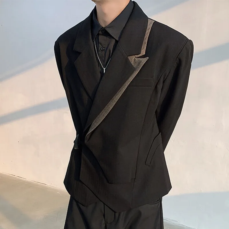 WTHT แฟชั่นผู้ชายปลอม 2 ชิ้น Destruction Blazer เสื้ออินเทรนด์สบายๆแขนยาวเปิดลงปกเสื้อแจ็คเก็ตชาย 2A0425