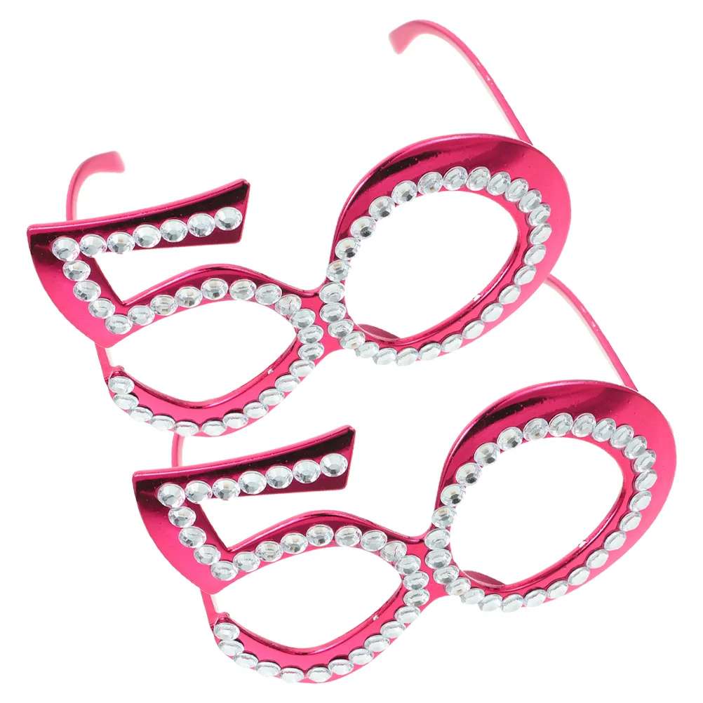 

2Pairs 50th Birthday Glasses Rhinestones Inlaid Glitter Frame Novelty Eyewear Party Favors 50th Birthday Glasses