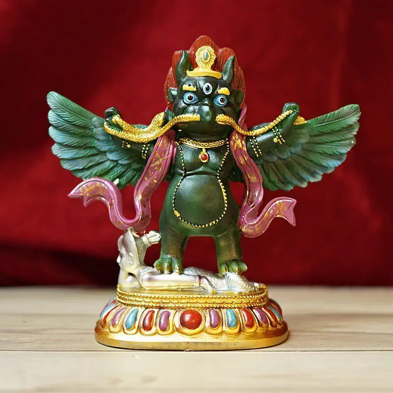 Tibetan Buddhist Alloy Metal Gilding Colored Fengshui Suppliers Lucky Roc Garuda Great Golden-winged Peng Bird Character