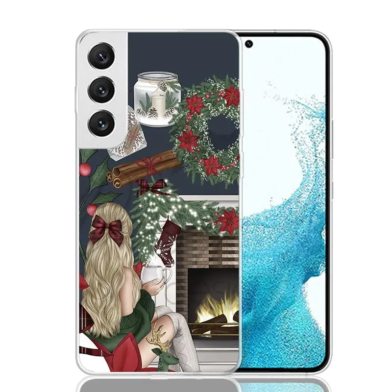 Christmas Art Girls Coffee Phone Case For Samsung Galaxy S24 S23 S22 S21 FE S20 Ultra S10 Plus S10E S9 S8 + Art Customized Coque