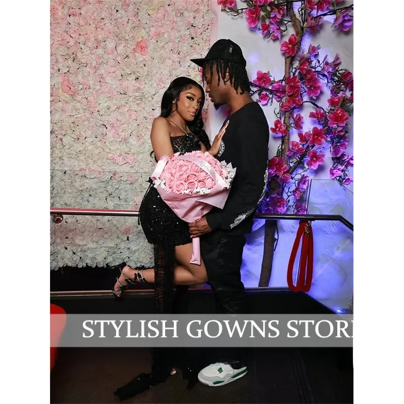 

Sexy Black Short Prom Dress Beads Crystals Diamonds Birthday Party Gown Cocktail Homecoming Dresses 2025 Customized