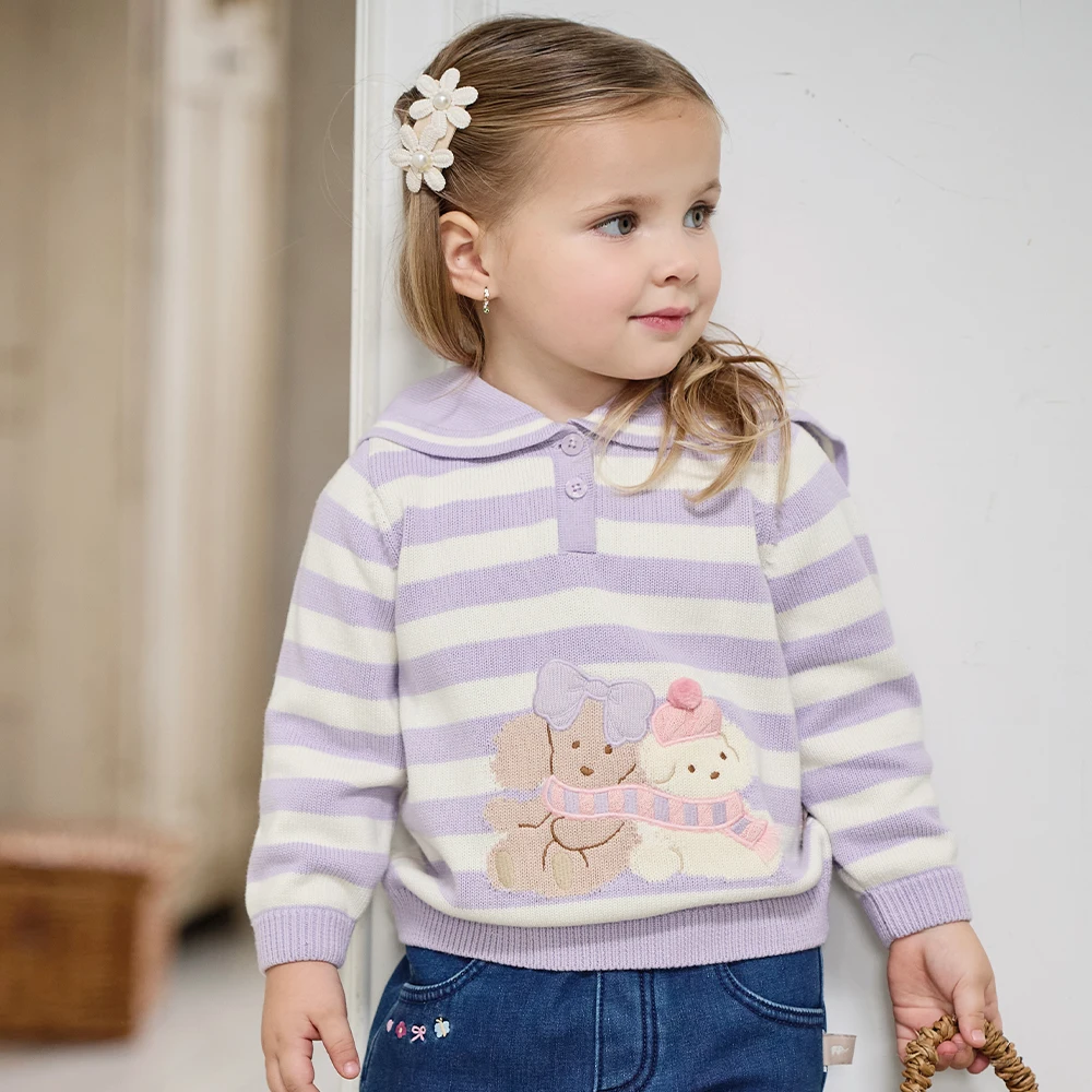 Dave Bella Girls Winter Knitted Sweater Children Cartoon Stripe Knitwear Pullover Long Sleeve Tops Kids Cute Clothes DB4263794