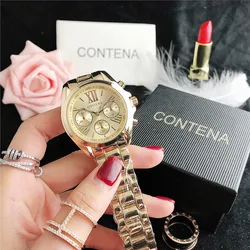 Reloj de cuarzo de acero inoxidable para mujer, cronógrafo de lujo de alta calidad, sencillo e informal, resistente al agua