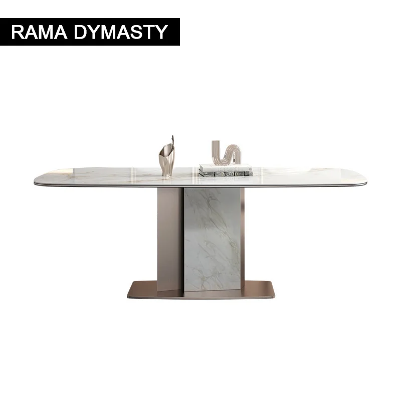 Light Luxury Glossy Rock Slab Dining Table Home Modern Minimalist Rectangular Creative Dining Table And Chairs Combination