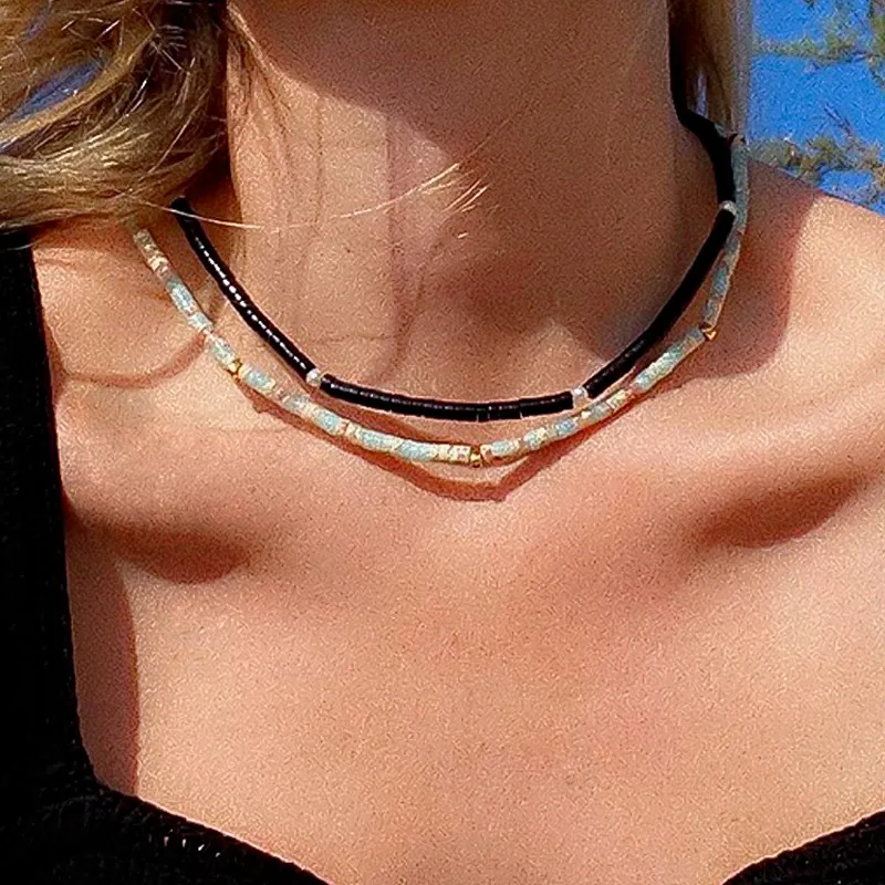 Yumfeel Natural Stone Necklace 316L Stainless Steel W/Black Agate Malachite Amazonite Beaded  Chokers Women Fashion Jewelry Gift