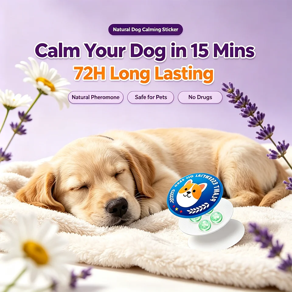 Dog Calming Patch Natural Pheromone Chamomile Anxiety Relief Reduce Barking Stress Separation Thunderstorm Travel 72H Sticker