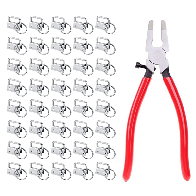 40PCS Webbing Tail Clip Key Fob Hardware 25Mm Keychain Split Ring With Tool Pliers For Wrist Wristlets Cotton Tail Clip