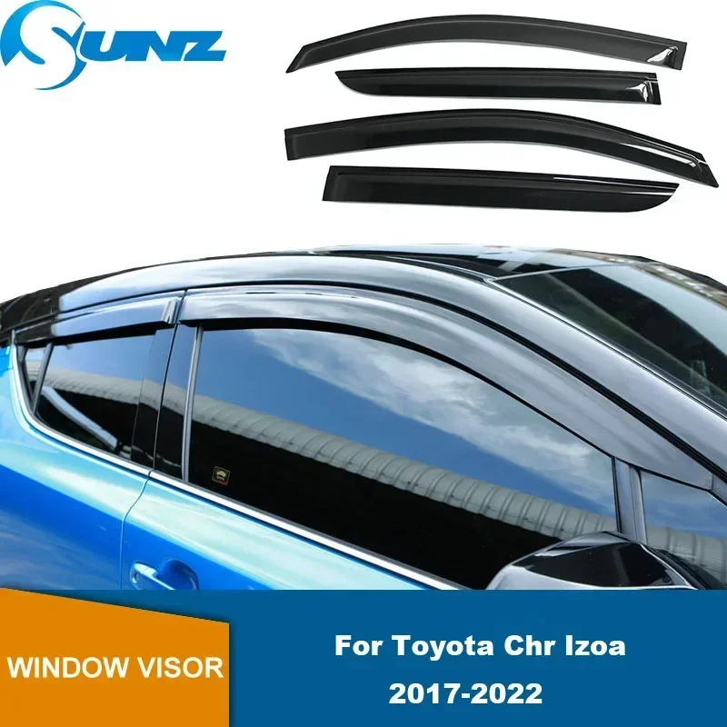 Owiewki szyb do Toyota CHR Izoa 2017 2018 2019 2020 2021 2022 2023, osłony przeciwsłoneczne i przeciwdeszczowe, deflektory szyb samochodowych.
