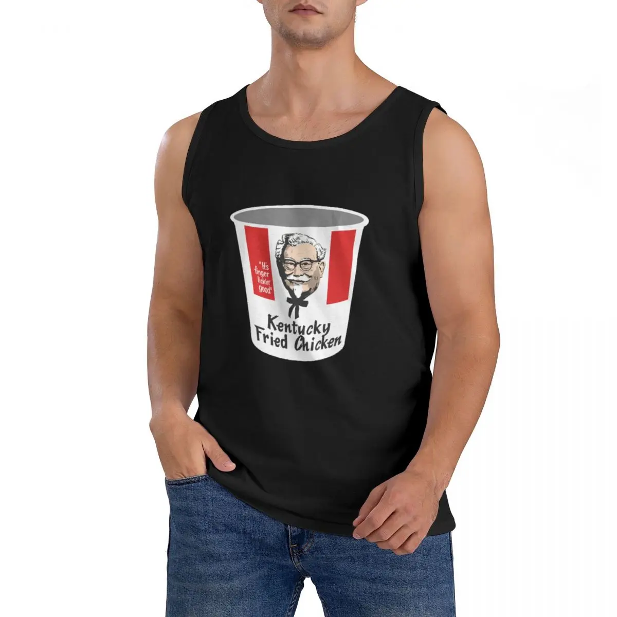 100% Cotton Kfc Bucket Sleeveless T-Shirt Men Workout Sports Clothing Tops Men's Crew Neck Vest