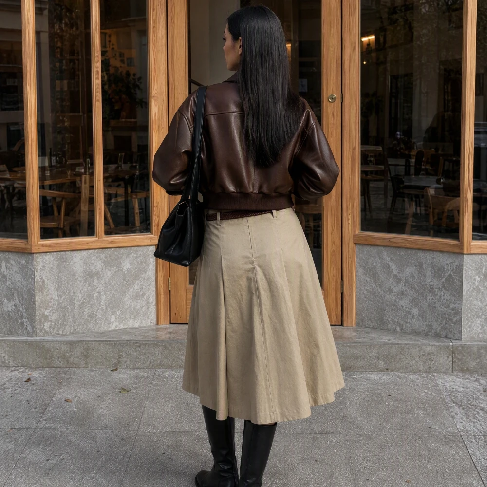 Damen-Herbstjacken mit Gürtel, kurze Lederjacken, elegante, schmale, warme Damenjacke, Street-Chic, lässige Vintage-Jacke, Neu – Detail 19