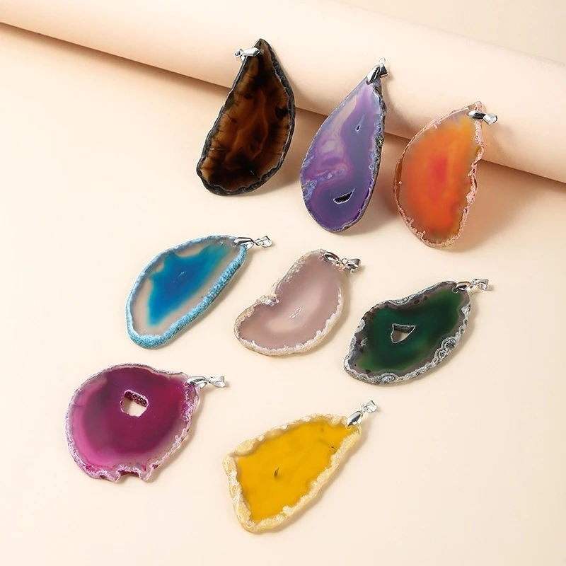 Colorful Irregular Raw Agate Slice Pendants Polished Stone Slab Charms for DIY Necklace Jewelry Making Wholesale 6pcs