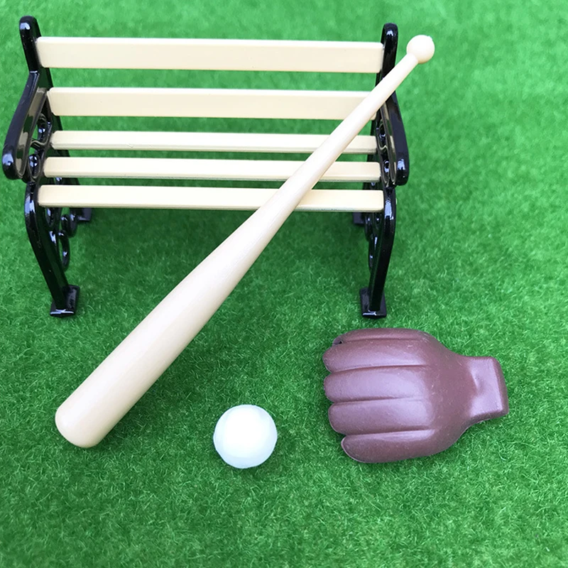 

Dollhouse Mini Outdoor Scene Accessory Model Baseball Bat Glove Three-piece Set Toy