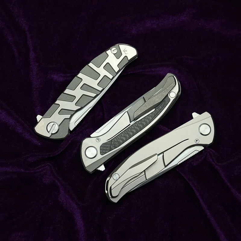 LEMIFSHE F95 F95T Mark M390 Logo rodamientos cerámicos titanio fibra de carbono táctico Camping caza EDC herramienta cuchillo de hoja plegable