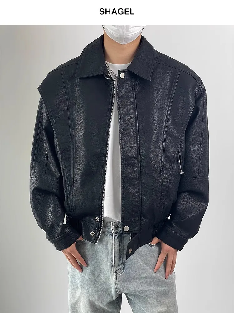 

Мужская осенне-зимняя куртка-косуха из искусственной кожи в стиле ретро (Гонконг), с флисовой подкладкой, укороченным воротником, асимметричным кроем, модная