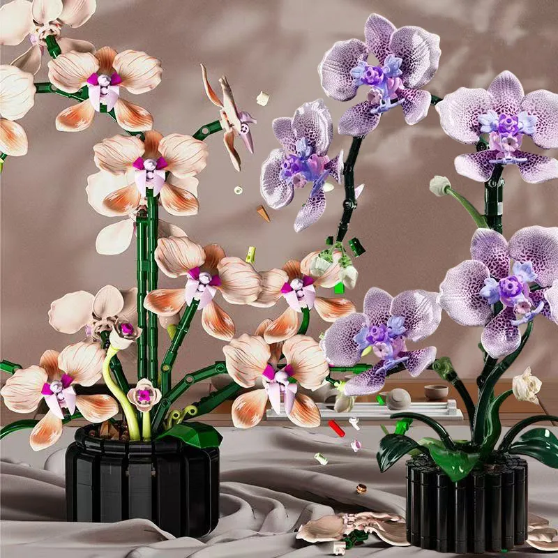 

Цветочные строительные блоки DIY букет орхидей в горшке бессмертный цветок домашний стол украшение растения собрать кирпичи игрушка в подарок для ребенка