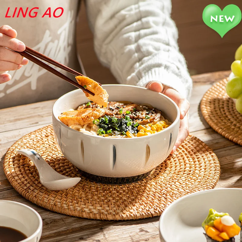 LingAo-Japanese Ceramic Tableware, Light Luxury Creative Soup Bowl, Fish Plate, Household Dish