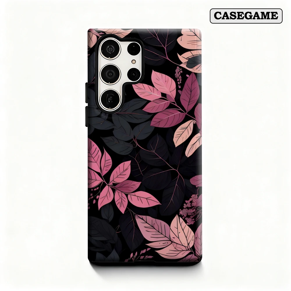 Funda de teléfono de follaje rosa para Samsung Galaxy S25 Ultra S24 S23 Ultra Plus cubierta trasera de doble capa a prueba de golpes