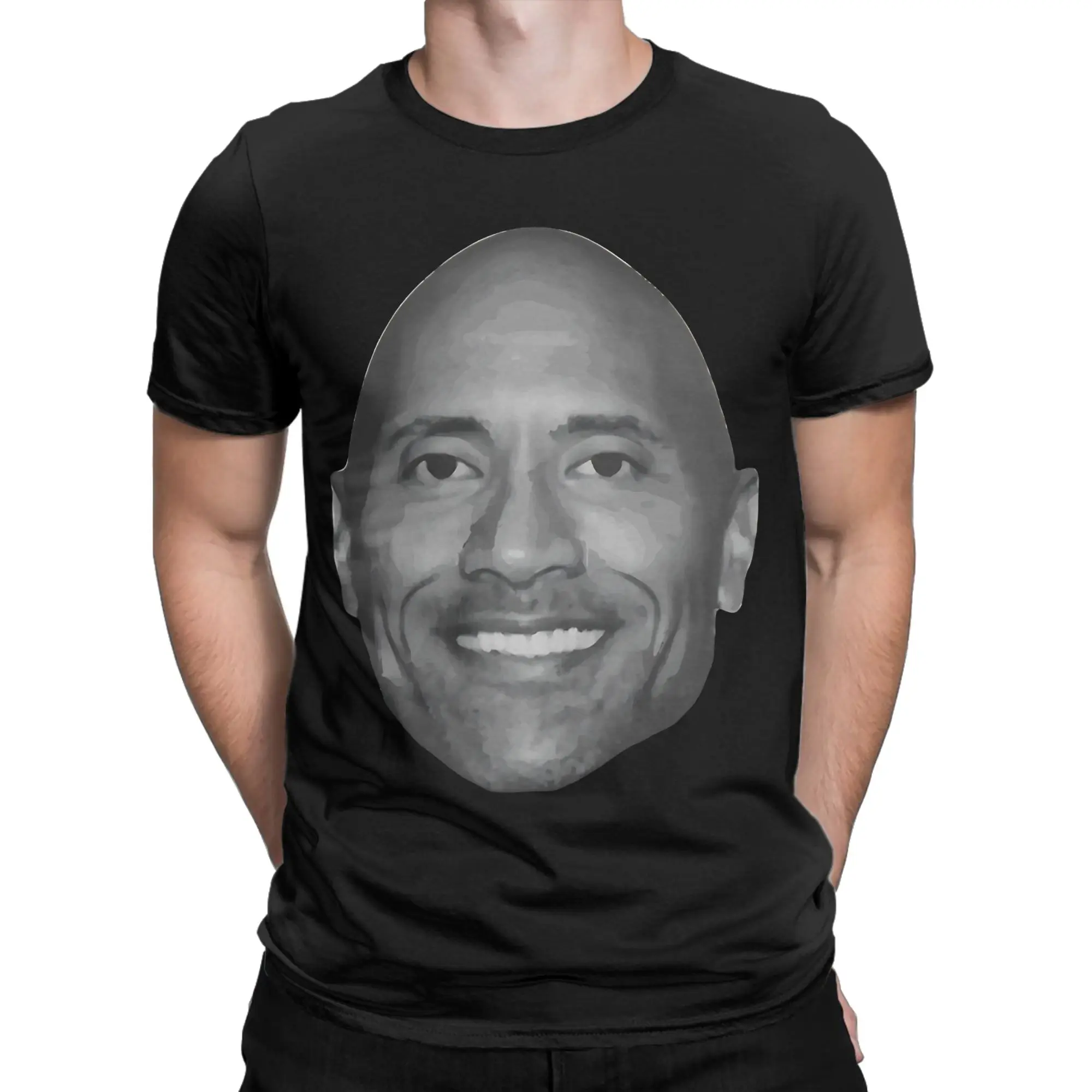 Awesome Dwayne Johnson Big Grinning Bald Head T-Shirt Men Round Collar Pure Cotton T Shirt  Short Sleeve Tee Shirt Gift Clothing