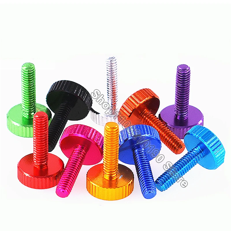 1Pc M2 M2.5 M2.6 M4 M5 M6 In Alluminio Colorato Zigrinatura a Testa Piatta Stringere A Mano Vite a Pollice Maunal Regolazione bulloni L = 4/6/8/10/12-25mm