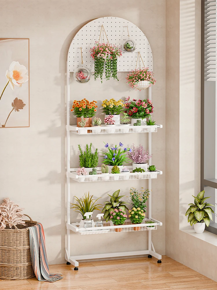 

Balcony flower stand floor-to-ceiling hole board storage shelf wrought iron living room multi-layer display modeling movable suc