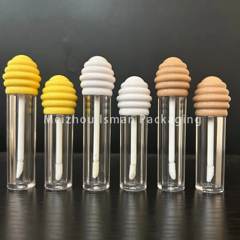 

50pcs Cute yellow brown honey comb lipgloss tubes empty white unique lollipop plastic lip gloss containers tube 3ml 5ml