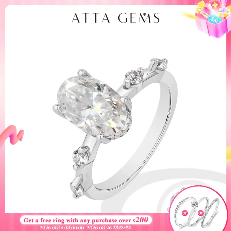 ATTAGEMS Neue Ovale Form 3CT D VVS1 Synthetische Moissanit Ring Silber 925 Frauen Täglich Casual Ringe Jahrestag Party Geschenke schmuck