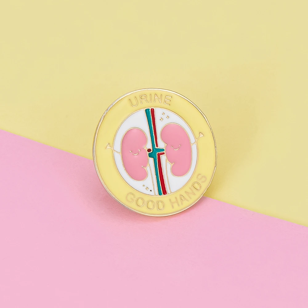 Cute Renal Organ Round Colorful Enamel Brooch Theme 