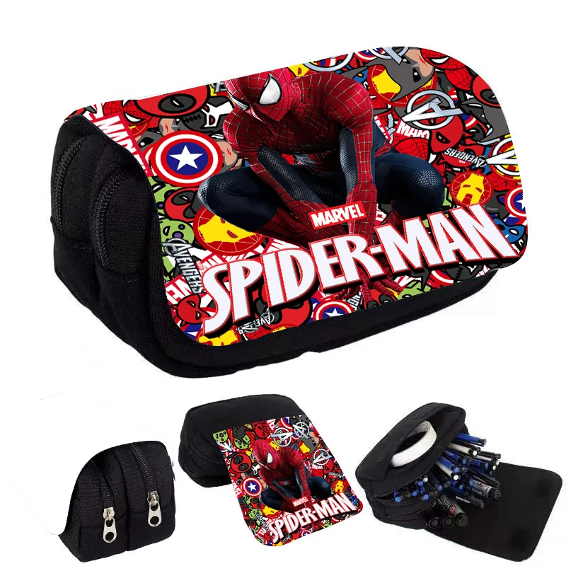 Spiderman Marvel Student Flip Pencil Case Movie Cartoon Printed Portable Storage Bag Stationery Supplies Pen Bag Anime Cute Gift