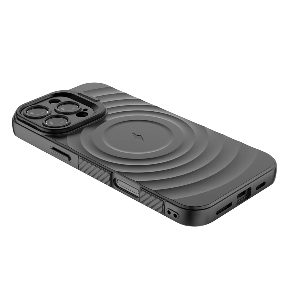 Flip Fold Lens Stand Water Wave Magnetic Phone Case For iPhone 17 16 13 14 15 Pro Max Luxury For Magsafe Wireless Charge Cover