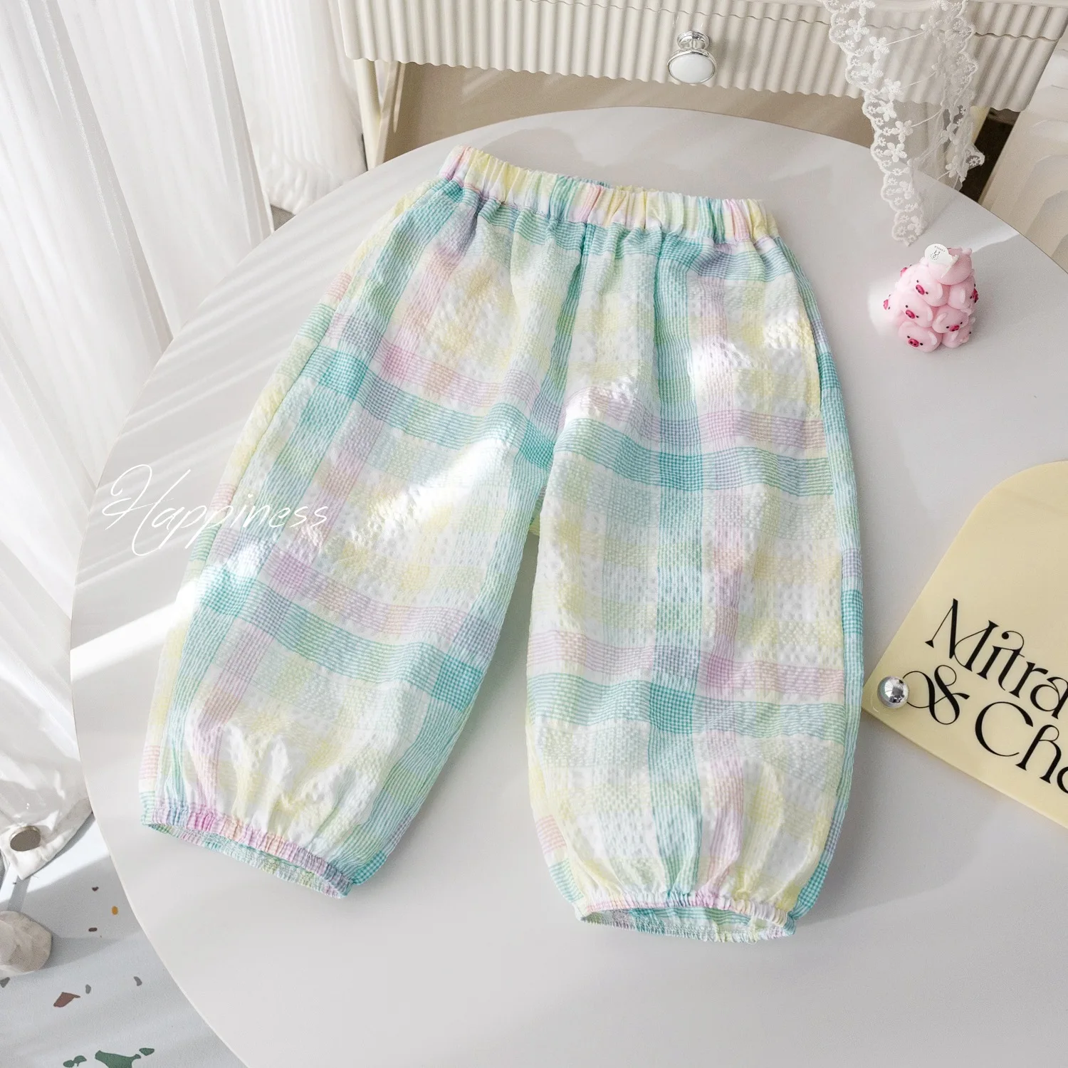 Girls' Summer Dress Fresh Printed Mosquito proof Pants Fashion Plaid Lantern Pants Girls' Summer New Air Conditioning Pants