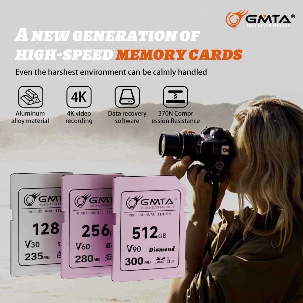 

64GB/128GB/256GB Gold V90 Aluminum SD Card, UHS-, C10, U3 4K Mirrorless Camera Video Photography Storage Card 300MB/S