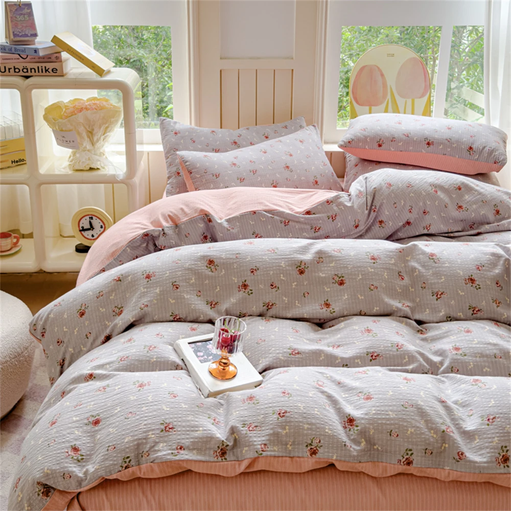 

Pastoral Flower Bedding Set Skin Friendly Duvet Cover Quilt Cover Bed Sheet Pillowcases Four Piece Set Comforter Home Textiles