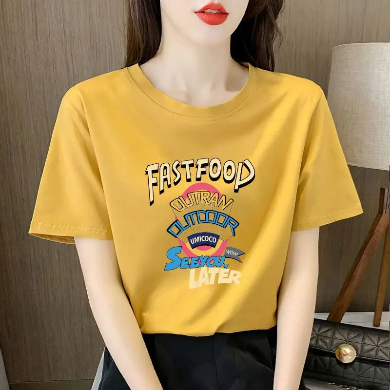 Camiseta de manga corta de algodón para mujer, ropa holgada de talla grande, versión coreana, tendencia de media manga, novedad de primavera y verano 2024