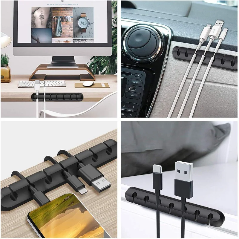 Self-adhesive Silicone Magnetic Cable Organizer DIY USB Cables Holder Silicone Flexible Desktop Clips for Mouse Wire Organizer