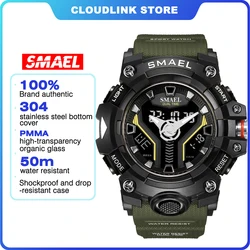 New SMAEL Sport Watch for Man Dual Time Watch for Men Shock Resistant Led Light Watch Military 8075 Quality Mens Sports Watches