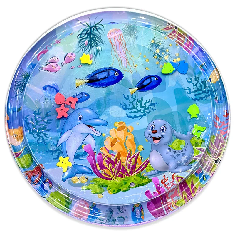 1pc 105cm Large Baby Playing Water Mat Dolphin Seal Pattern PVC Inflatable Round Play Mat Cushion Kids Gift