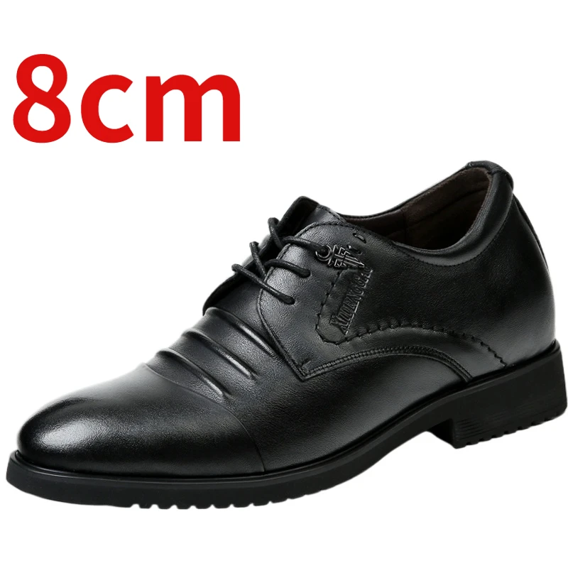 Men's Dress Shoes Increased 7-8cm Genuine Leather Wedding Increasing Derby Shoes Comfortable Breathable Invisible Elevator Shoes