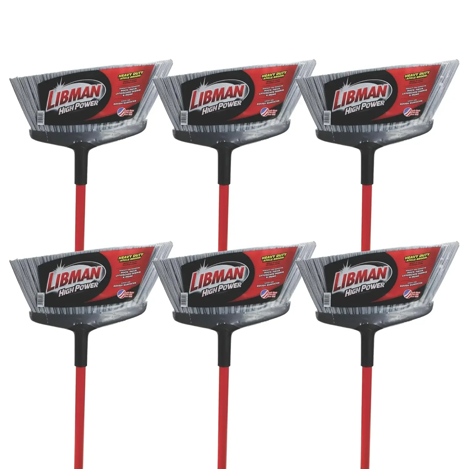 

1102 Rough Surface Angle Broom, Steel Handle, 15" Wide, Red Handle and Gray Bristles (Pack of 6)