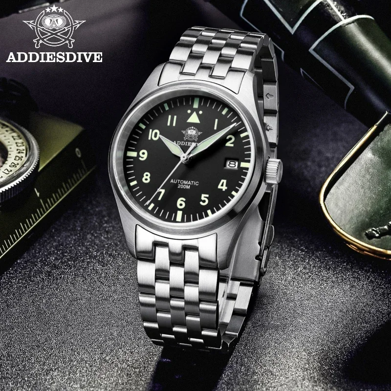 ADDIESDIVE 39mm MY-H2 Automatic Mechanical Watch Sapphire NH35 Movement Diver Watches Leather/Steel Strap 200M Diving Wristwatch