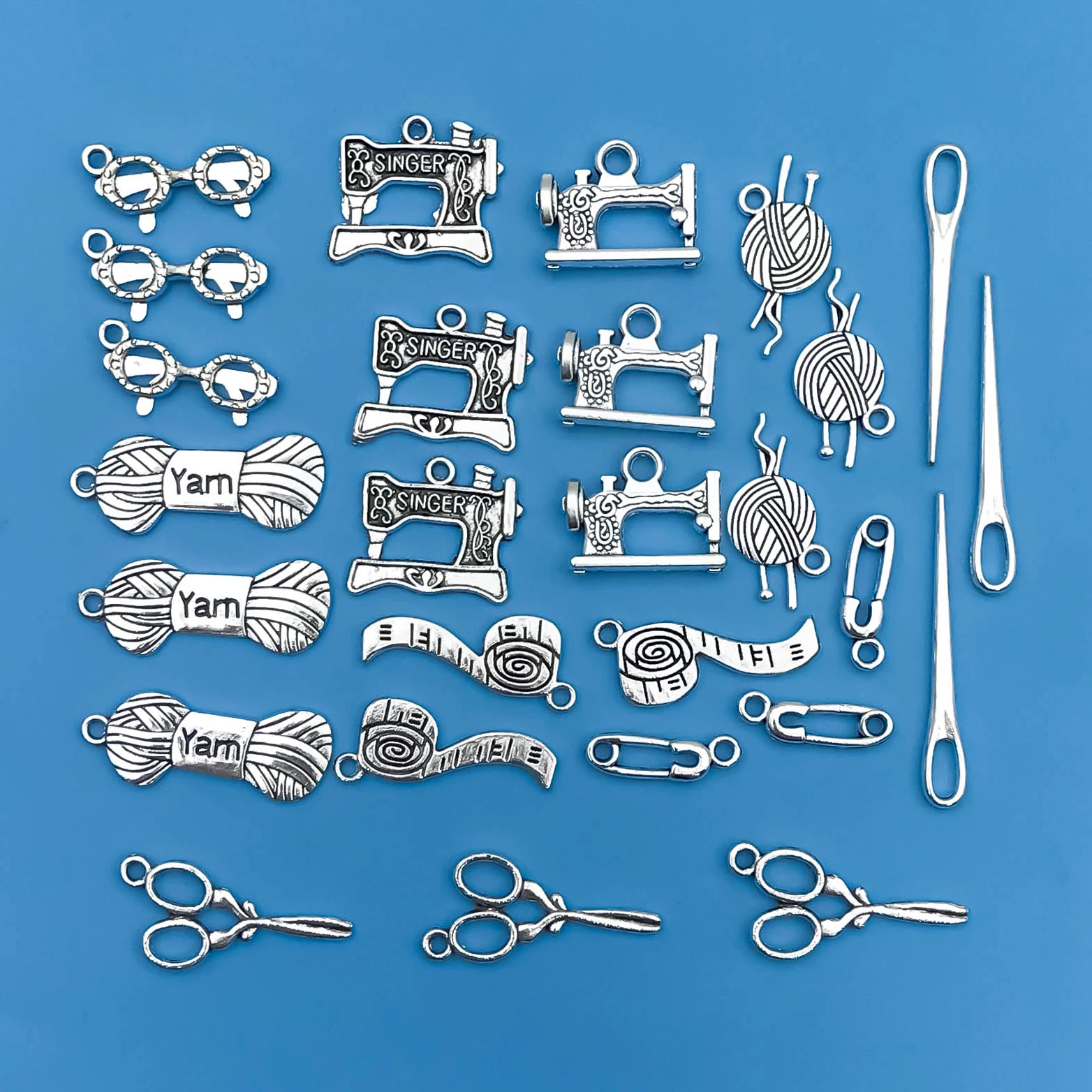 Mix 27pcs/Set Zinc Alloy Antique Silvery Sewing Machines Tools Shaped Pendants for DIY Necklace Bracelet Earrings Jewelry Making