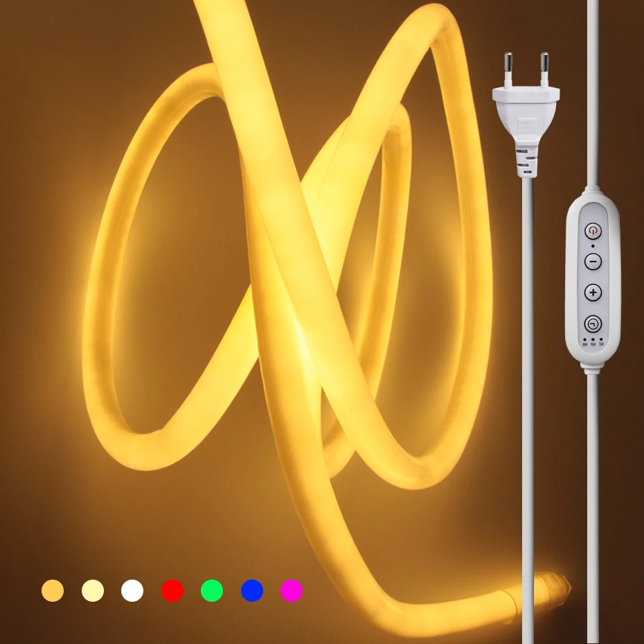 220V Round Led Neon Light with Dimmable Timing Plug EU AU White Red Green Blue Pink Waterproof Led Neon Strip For Outdoor Garden
