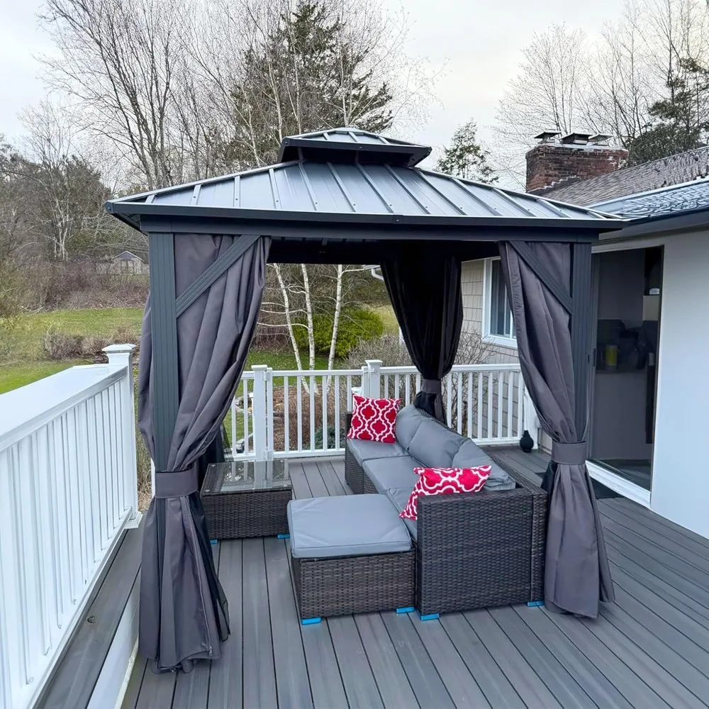 

8' X 8' Outdoor Gazebo Aluminum Permanent Hardtop Gazebo with Galvanized Steel Double Roof for Patio Backyard Deck with Netting