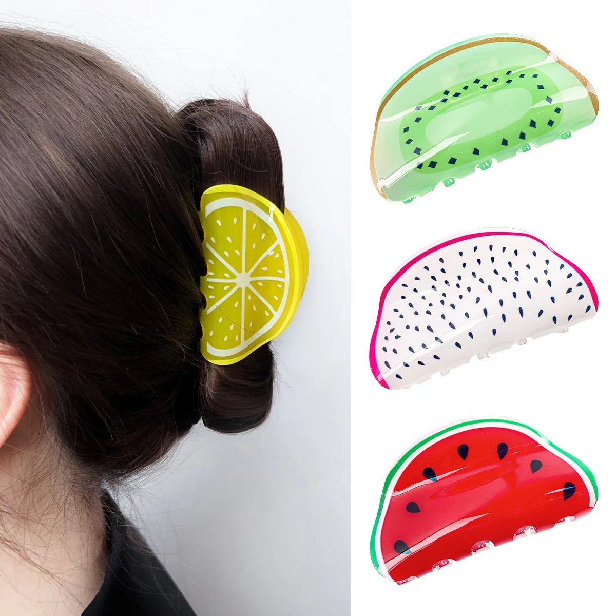 DuoShang Sweet Cute Fruit Lemon Orange Hair Claw Acrylic Claw Clips Fruit Series Crab Hair Clip for Women Girls Hair Accessories