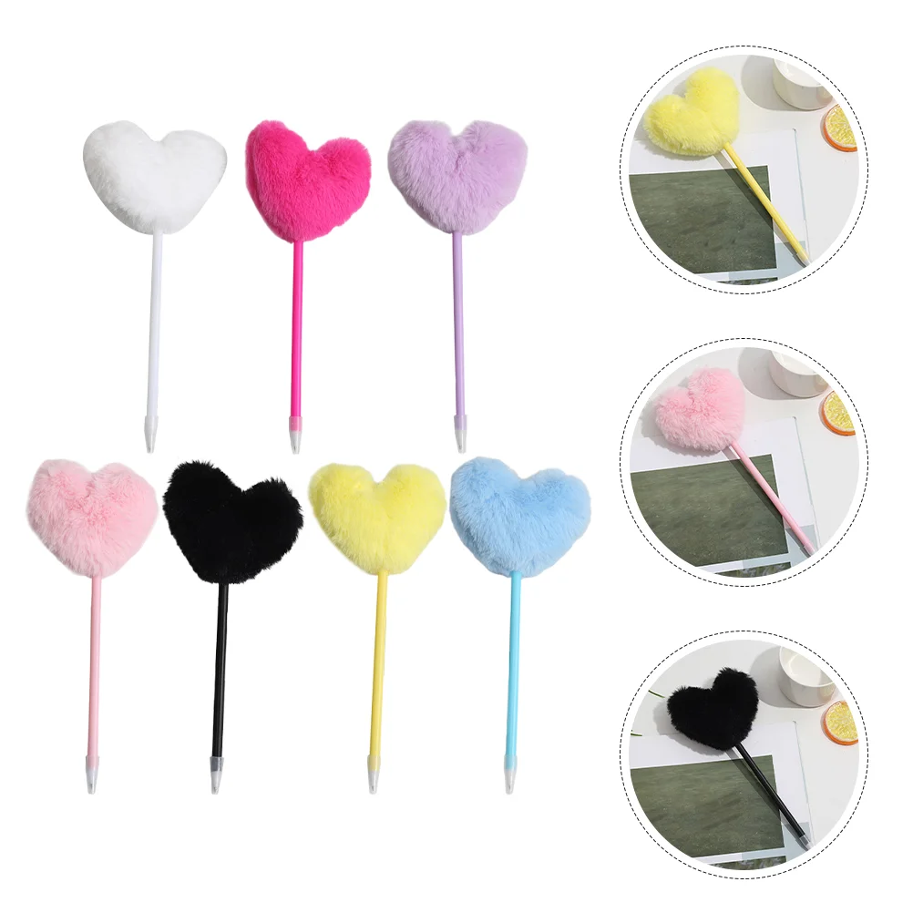 7 Pcs Love Ballpoint Pen Ball-pointed Pens Adorable Fluffy Grace Hairy Pompom Elegant Style Plastic Write