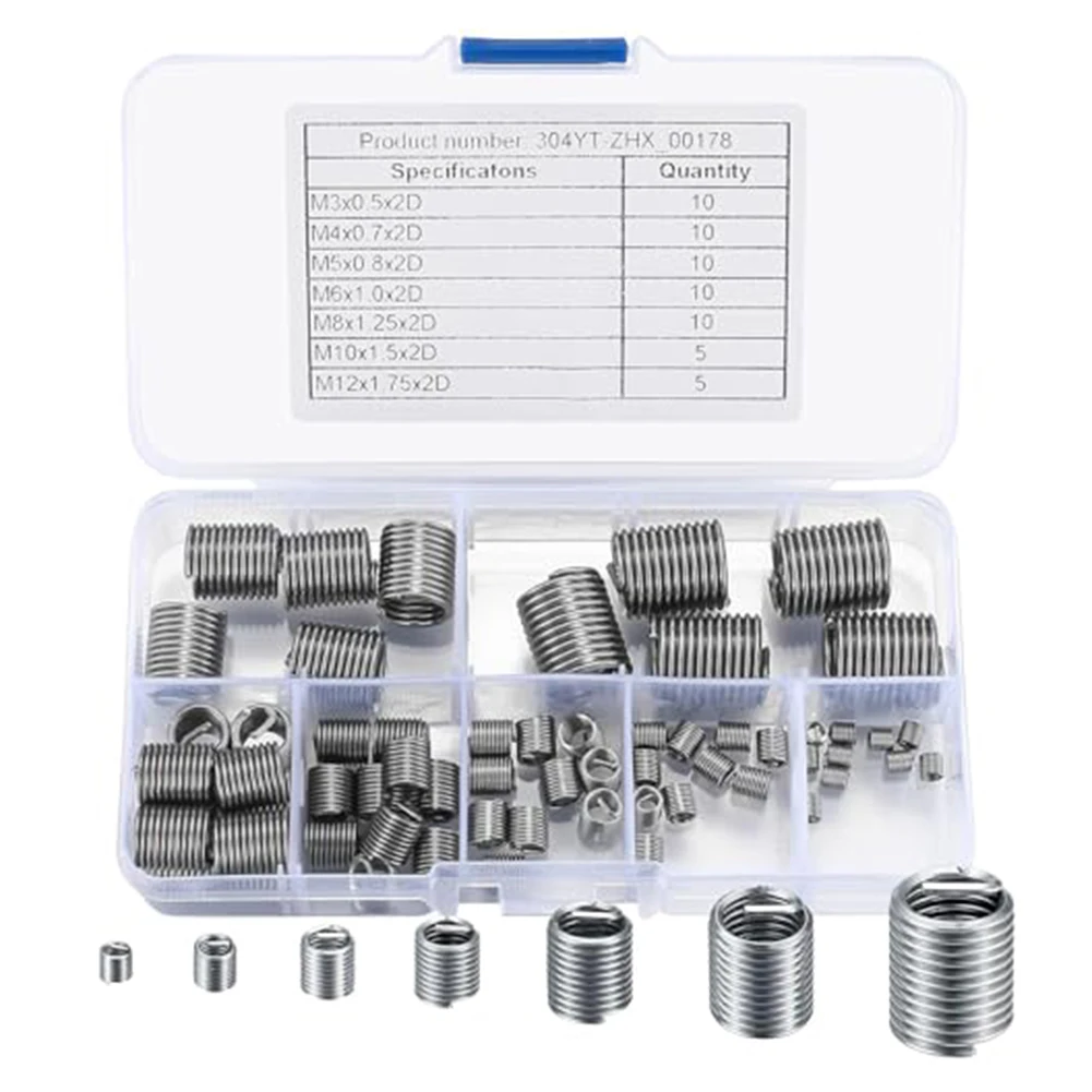 Comprehensive Set of 60 Stainless Steel Helicoil Inserts for M3 to For M12 Perfectly Organized Storage Box for Quick Access